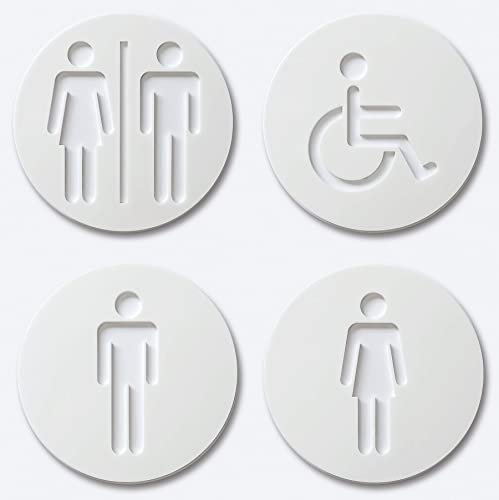 Plaque de porte WC Femme Homme Mixte Handicape Panneau de Toilette Plaque de Salle de Bain Méthacrylate 3 mm Lot de 4
