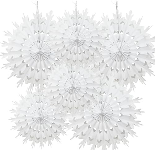 Time to Sparkle 6 Pack Mix Tissue Paper Fan Party Fan Snowflake Christmas Wedding Decoration White