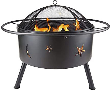 Samnuerly Feuerstelle, Feuerstelle für Gartenterrasse im Freien mit BBQ-Grillregal Grillfeuerschale Feuerschale mit Funkenschutzgitter Extra inklusive Schürhaken und Abdeckung