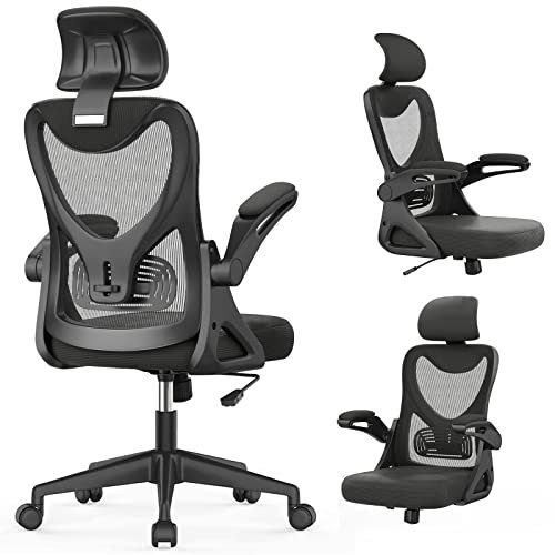 Silla de oficina ergonómica con soporte lumbar, reposabrazos y reposacabezas ajustables, silla de ordenador giratoria con respaldo alto, cómoda, para oficina en casa, negra