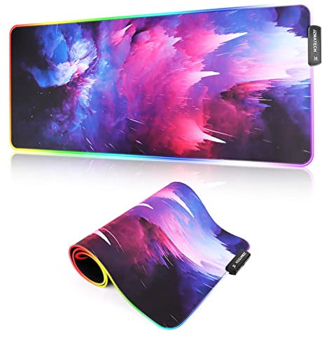 JZMATECH Gaming Mauspad-800x300mm RGB Mauspad Gaming-XXL Mousepad Groß-14 Beleuchtungs Modi, 7 LED Farben-Wasserdicht & Rtschfest (Graffiti Lila)