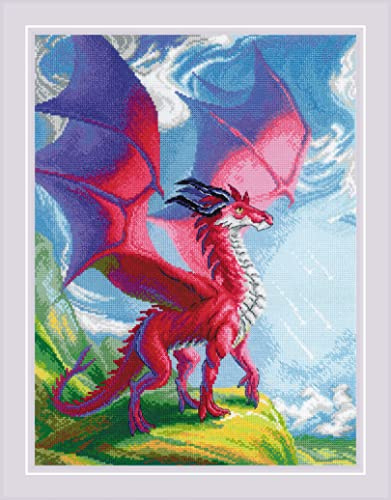 Riolis Kreuzstich Set Der mächtige Drache, Zählmuster, 30x40cm
