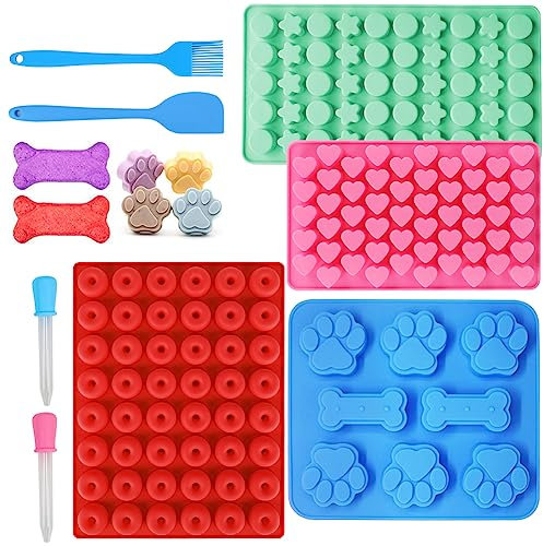 Yuragim Backmatte Hundekekse Set, Backmatte für Hundeleckerli Silikonform, Hundekekse Backform Ausstechform Hundepfoten Silikonformen für Muffin Cupcake Süßigkeiten DIY Basteln (Blau+Rot)