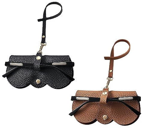 Colexy Sonnenbrillenetui Damen Leder, 2pcs Weiche Brillentasche, Brillentasche Zum Anhängen, Brillenetui Weich Leder, Brillenetui Zum Anhängen, Brillenetui Mit Karabiner (Schwarz+Braun)