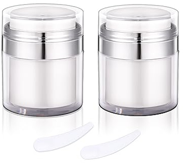 UMETASS 2 Pack Travel Moisturizer Containers, 1 oz Airless Pump Jars, Refillable Face Skincare Container, Pump Container for Lotion and Face Cream(White)