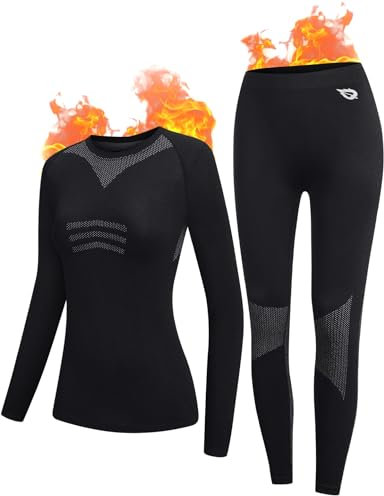 BALEAF Thermal Unterwäsche Damen Ski Base Layer Sets Schnell-Dry Atmungsaktive Damen Thermal Unterwäsche für Laufen Radfahren Schwarz XL