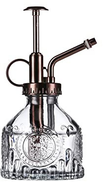 Aebor Glas-Pflanzensprühflasche – 16,5 cm, grüne Glas-Wassersprühflasche mit goldfarbener Pumpe, kleiner Pflanzensprüher für Zimmerpflanzen im Innen- und Außenbereich (Grau + Bronze)