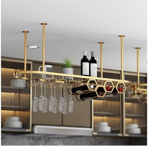 Casier À Vin Suspendu Au Plafond Industriel,Porte-Bouteilles De Vin,Étagère À Bouteilles De Vin,Range Bouteille,Hauteur Réglable Étagère De Décor,Présentoir De Stockage De Vin Multifonctionnel (Color