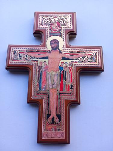 Generico ArteSacraCaravaggio Wandkreuz von San Damiano 26,5 x 19,5 cm aus italienischem Holz