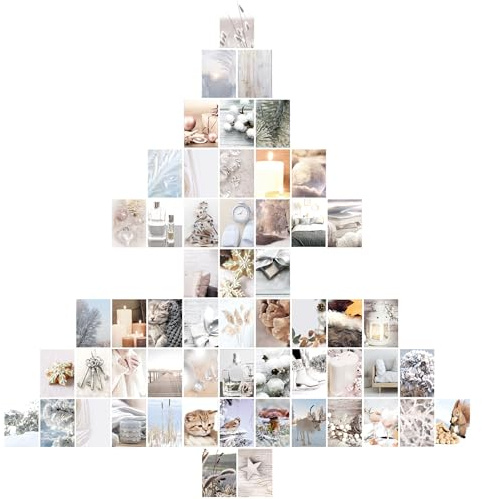 50+6 Ästhetische Bilder für Wandcollage Weihnachten Christmas Xmas | Poster Wohnzimmer. 56 verschiedene Weihnachtsmotive. 56 Karten. (Set Creme)