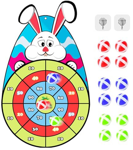 Ostern Häschen Dartscheibe, 75CM Kinder Klett Dartscheibe mit 12 Klebrigen Bällen, Drinnen und Draußen Hängendes Dart Wurfspiel Sets für Kinder Groß und Klei, Geburtstags Geschenke für Kinder 4–10