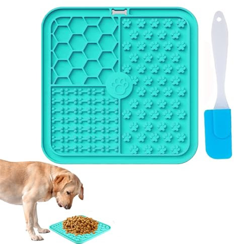 JIEYUCHU Tapis de Lèche Chien, Tapis à Lécher pour Chats et Chiens avec Ventouses, sans BPA, Soulage l'Anxiété, Facile à Nettoyer, pour Bain et Toilettage (Bleu)