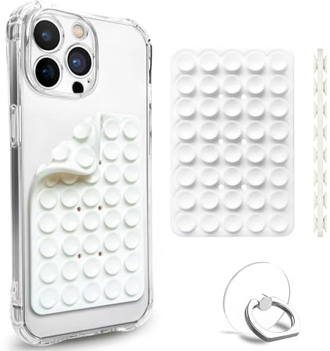 Funda de silicona de doble cara con ventosa para selfies y vídeos, se fija a vidrio, espejos, cocina, baño, agarre adhesivo para iPhone y Android, 3.9 pulgadas, color blanco