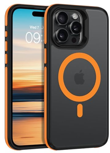 GUAGUA for iPhone 15 Pro Max Case, Translucent Matte Magnetic Case [Side Grippy Stripes][Compatible with MagSafe] Slim Shockproof Anti-Scratch Protective Phone Cover for iPhone 15 Pro Max 6.7'',Orange