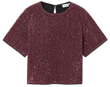 NAME IT Mädchen Nkfrunic Sequin Top Kurzarmbluse, Fandango Pink, 146-152 EU
