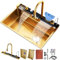 FIVIXIL Lavello da cucina Lavello a cascata digitale Whale Consolle multifunzionale con lavatazze, dispenser di sapone, dispenser a cascata Flying Rain, comando da tavolo (Oro, 80 * 46 * 22cm)