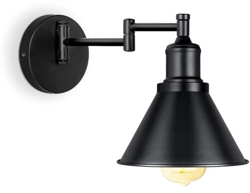 IC INSTANT COACH Industrial Swing Arm Wall Light, Black, Adjustable, 1 Light