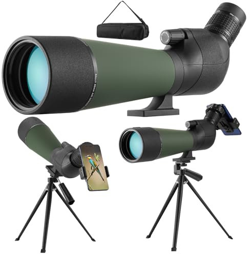 Taberies 20-60X80 Spektiv mit Stativ, HD IPX7 Wasserdicht Spektive Vogelbeobachtung mit Tragetasche, FMC Optik Porro Prisma Abgewinkelt Spotting Scope für Sportschützen, Wildlife Scenery