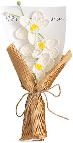 Namzi Häkelblumenstrauß, gestrickter Blumenstrauß, handgefertigt, gehäkelt, Orchidee, Stricken, künstliche Blumen für Muttertag, Geburtstag, Hochzeit, Lehrertag Geschenk