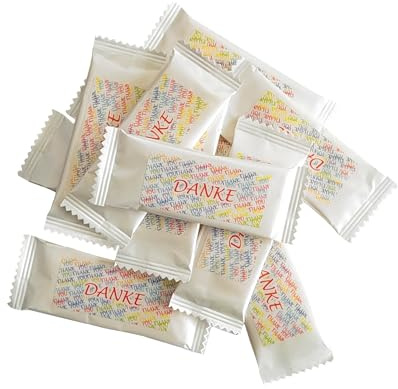 Leckere Erdbeer-Kaubonbons mit Danke-Aufschrift, 500er Pack, Gastgeschenk für Hochzeiten, Kommunion, Geburtstag