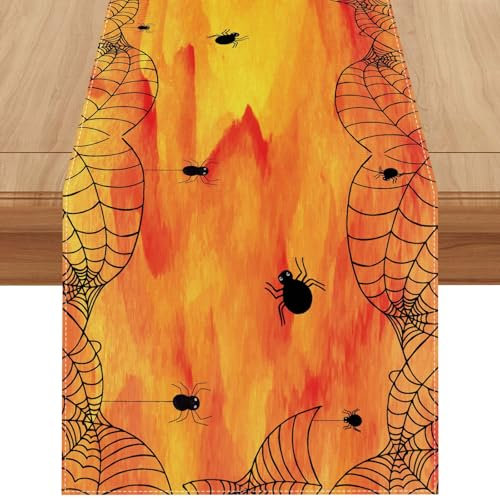 Halloween-Tischläufer, Leinen, schwarz-weiß gestreift, 183 cm lang, gruselige Halloween-Geburtstagsparty-Dekorationen und Zubehör für Zuhause, Küche, Esszimmer, Tisch