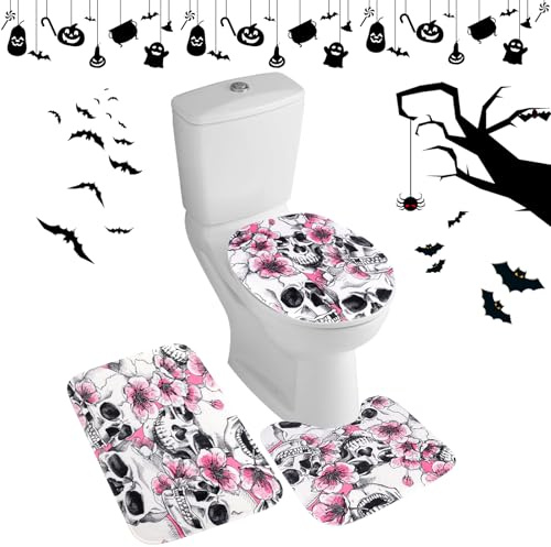 Lot de 3 rideaux de douche imperméables et résistants à la moisissure 100 % polyester Motif tête de mort d'Halloween 180 x 180 cm