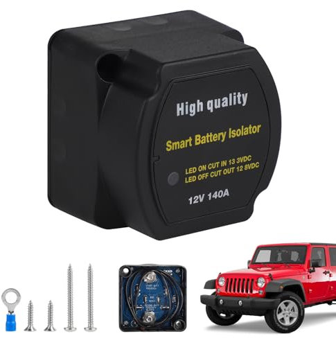 SWAWIS Trennrelais 12v 140A Zweitbatterie, Automatischer Modus Spannungsgesteuertes Trennrelais, Spannungsempfindliches Relais, Dualer Batterietrenner Batterietrennschalter für KFZ Wohnmobilen LKW SUV