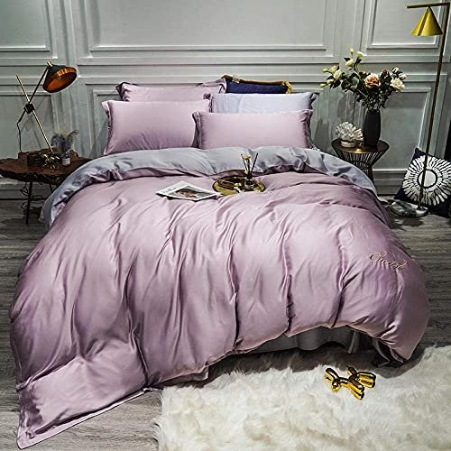 Bettwäsche-Set, bestickt, Baumwolle, Kingsize, Doppelbett, Seide, Bettlaken, Bettwäsche (Purple Queen)
