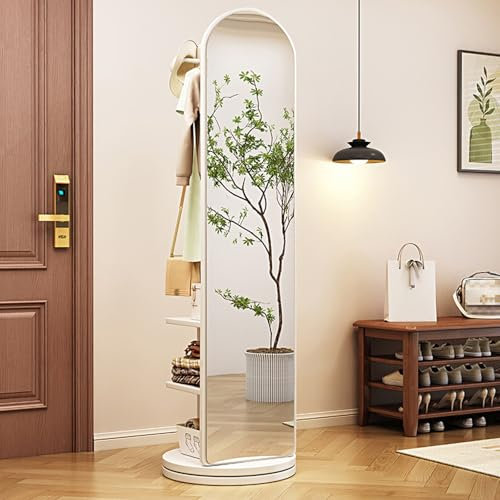 Ganzkörperspiegel, 360° Drehbarer Ganzkörperspiegel Aus Massivholz mit Garderobe, 2-in-1-bodenspiegel und Garderobenständer, Für Schlafzimmer, Wohnzimmer