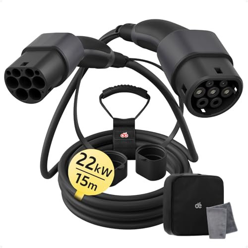 dé Typ 2 Ladekabel, 22kW Ladekabel Elektroauto Typ2[22kW, 3-Phase, 32A] 15m mit Tragetasche, Kompatibel für Model Y/3, ID.3/4/5, MG4, EX30, e-up, e-tron, Zoe und andere EV