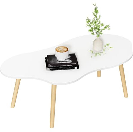 qorkhogr Table basse ovale du milieu du siècle - Table basse moderne en forme de nuage pour salon - Table basse minimaliste en bois pour homme - Table centrale pour bord arrondi - Nuage blanc - 120 cm