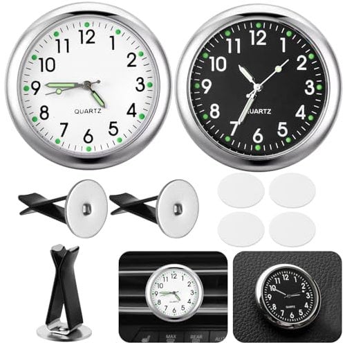Celepoir 2 Stück Auto Uhr, Mini Uhr für Auto Armaturenbrett, Selbstklebend Leuchtende Autouhr, Auto Lüftungsschlitz Clip Uhr, Auto Uhr zum Kleben, Auto-Uhren Digital für Auto Lnnendekoration Geeignet
