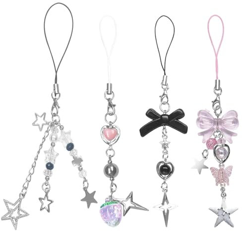 lurora2021 4 Stück Niedliche Handyanhänger Y2k Erdbeere Schlüsselanhänger Niedlicher Stern Schlüsselanhänger Handy Kette Kurz für Rucksäcke Taschenanhänger Anhänger Geschenke für Mädchen Und Frauen