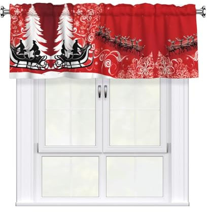 Magischer Druck Weihnachten Gardinen Querbehang halbtransparent Stangentasche lichtfilternde Fensterbehänge Fenstervorhang Fenstervorhang Deko für Küche Wohnzimmer Schlafzimmer