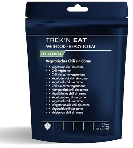 Trek'n Eat Vegetarisches Chili sin Carne – Ready to Eat – Sofort verzehrfertig ohne Kochen – Nahrhafte Outdoor-Mahlzeit für Camping, Trekking & Notvorrat – Lange haltbar & perfekt für unterwegs