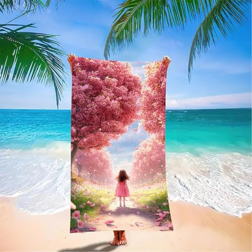 Kirschblüten Strandtuch Mikrofaser Badetuch Groß XXL 160 x 80 cm, Rosa Outdoor Strandhandtuch Saunahandtuch Sandfrei Wasserabsorbierend Reisehandtuch Schnelltrocknend Damen Herren Duschhandtuch 3M-3