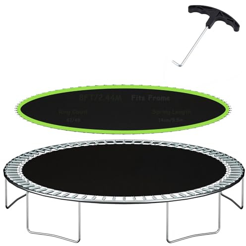 Trampolin Sprungtuch Passt 244 cm Runder Rahmen - Verstärkung Sprungmatte für Trampolin Ersatz, Passt 14 cm Federn, mit Federspanner (ausgenommen Rahmen und Feder),Grün,42 Rings