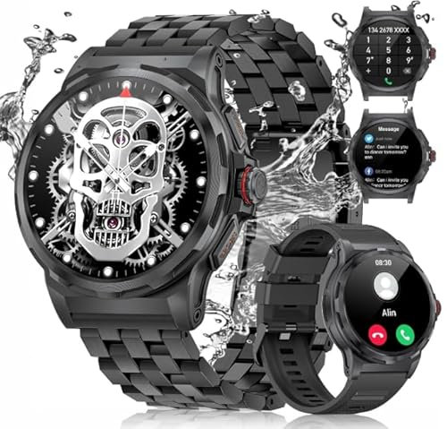 ESFOE Reloj Inteligente Hombre, 1.43 AMOLED Smartwatch Hombre Militar con Llamadas,129 Modos Deportivos 5ATM Impermeable/Pulsómetro/Sueño/Podómetro Pulsera Actividad Android iOS