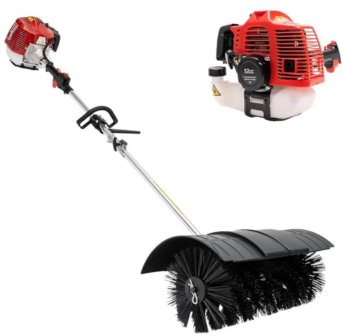 Garbenat Kehrmaschine 52CC Schneefräse Benzin 1.7KW 2-Takt Motorbesen 189CM Handkehrmaschine Schneefräsen mit 56CM Bürstenbreite 2.3PS Kehrbesen Benzin Schneeräumer für Kunstrasen, Straßen