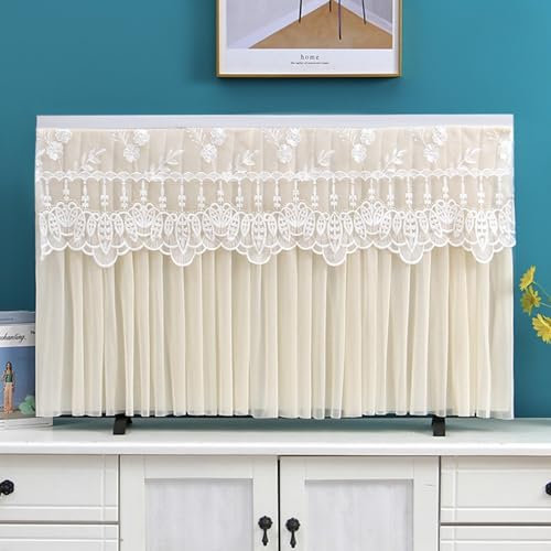 Treer Funda de Polvo para TV 32 a 75 Pulgadas, Funda para Televisor Tela de Encaje Cubierta Antipolvo TV Universal Lavable para Protector Cubierta Pantalla (75 pulgadas,Y12-beige)