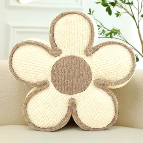 Kyduu Blume Bodenkissen Sitzkissen, Blumenbodenkissen Sitzkissen Bodenkissen,50cm,Niedliche Blume Kissen, Weiches Blütenblattkissen, Blumenförmige Wurfkissen, Blumenkissen, Blumen Kissen(Weiß)