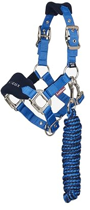 LeMieux Mini Vogue Headcollar & Leadrope - Perfect for Ponies - Adjustable at Curb and Poll - Benetton Blue - Super Mini
