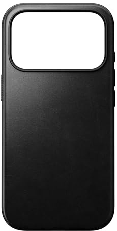 NOMAD Modern Leather Case | für iPhone 17 Pro Max | Schutzhülle aus Polycarbonat und hochwertigem Echtleder | MagSafe-kompatibel | Black Horween