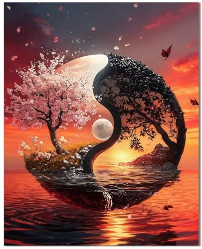 Qiukoo Malen nach Zahlen Erwachsene yin und yang 40x50cm | Paint by Numbers Adult Mit 4 Pinseln und Acrylfarbe - DIY Handgemalt Ölgemälde Kit für Geschenke und Wanddeko