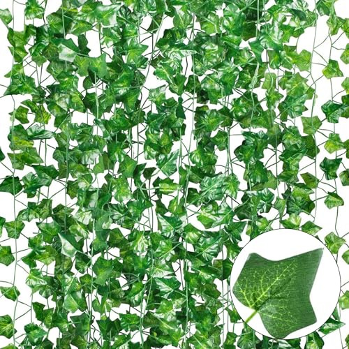 15 Stücke Künstliche Efeu Girlanden, 230cm Länge Fake Plants Room Decor für Küche, Hochzeit, Garten, Wanddekoration, Party, Weihnachten, Halloween Dekoration, für Grünpflanzen Deko, und hat 80 Blätter