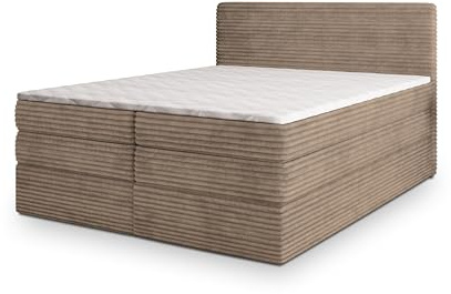 Masseno Boxspringbett LUNERA 180x200 cm Komplett-Set mit Matratze und Topper, Polsterbett mit Zwei Bettkästen -Beige, TILIA 17