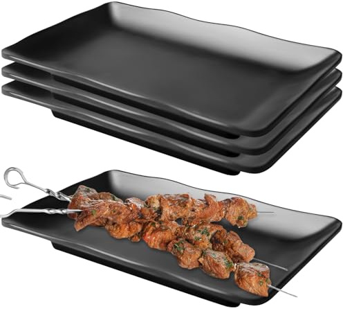 4 Stück Servierplatten Rechteckig, 20.6 X 13CM Schwarz Matt Dessertteller, Vorspeisenteller Kuchenteller, Geschirr Schwarz Matt für Dessert Snack Obst Beilagen Sushi Teller