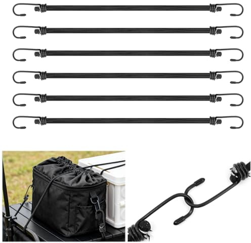 BEASAFY 6 tensores de goma de 45 cm con ganchos, 8 mm de diámetro con ganchos, expansores de goma tensora, tensor de equipaje resistente, tensor versátil para camping, gomas tensoras para vehículos