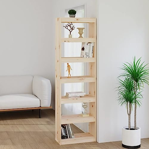 Owoxanthellate Bücherregal Kiefer massiv 60x30x199,5 cm, 6 Fächer, Raumteiler Regal, Modernes Design, Standregal für Wohnzimmer Flur Schlafzimmer