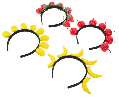 FIXOSHEE 4 Stück Pack Haarband mit Fruchtmotiven Erdbeere Banane Mango Apfel Sommerliches Mädchenhaarband für Karneval Hawaii Party und Halloween